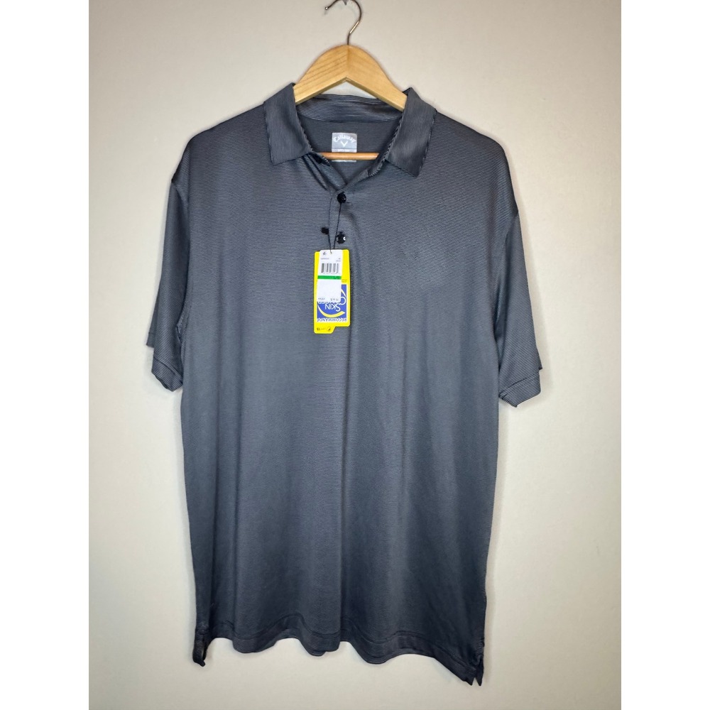 Callaway Mens Opti-Dri Golf Polo Shirt Grey Striped UPF 15 Short Sleeve L‎ NWT